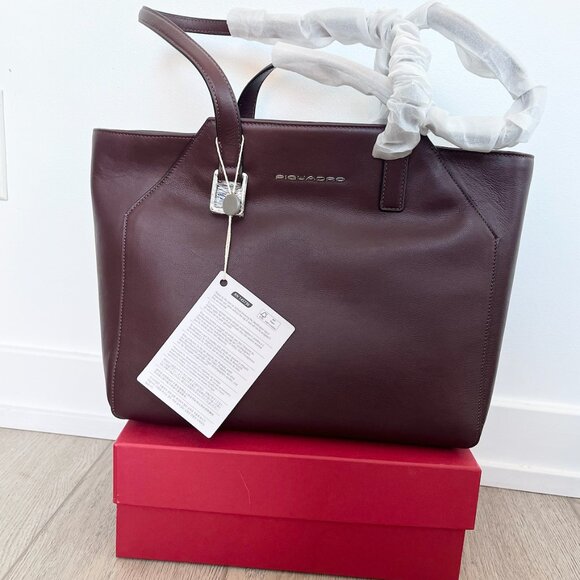NWT Piquadro Italian Leather Work Tote Bag - Picture 2 of 6